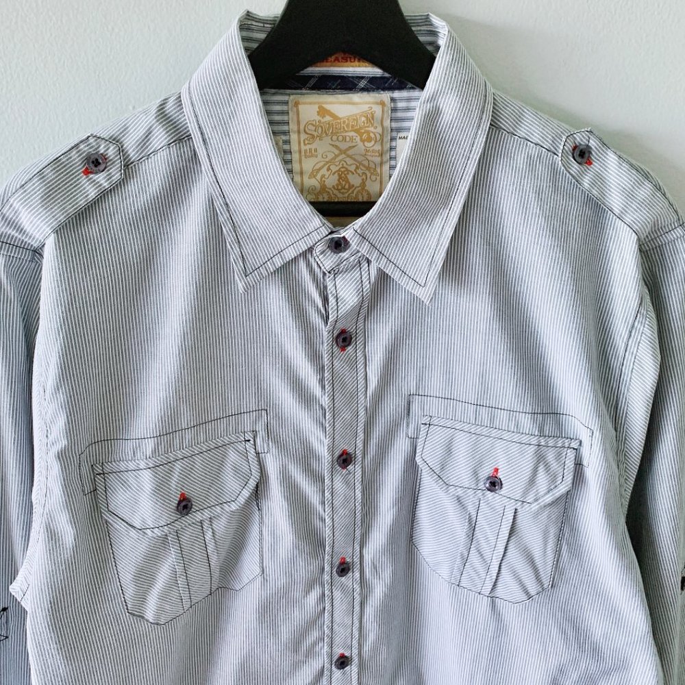 Sovereign Code Striped Pockets Button Front Shirt - Picture 2 of 15